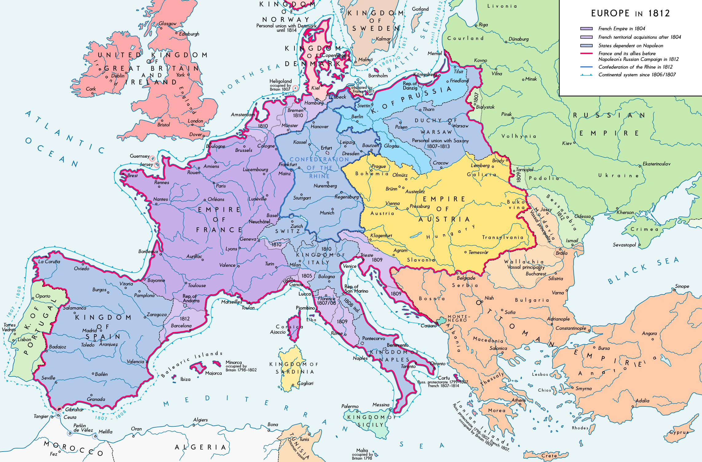 Europe 1812 — Napoleon's Continental System at its height